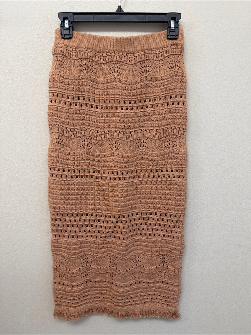 House of Harlow 1960 Tan Crochet Pencil Midi Skirt